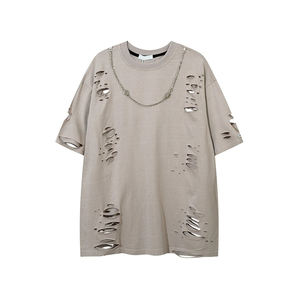 Logotipo personalizado desgastado 100% algodón acanalado Camisetas cuello redondo de manga corta para Hombres estilo de moda en patrón de Jersey sólido - Product Image 1