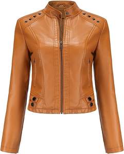 Chaqueta de piel sintética acolchada informal para mujer, lona estampada transpirable, decoración de botones de ganchillo, diseño de letras de ganchillo abotonado - Product Image 1