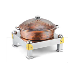 Double chauffe-plat en acier inoxydable pour décoration de dîner de mariage, chauffe-plat en métal argent et cuivre - Product Image 2