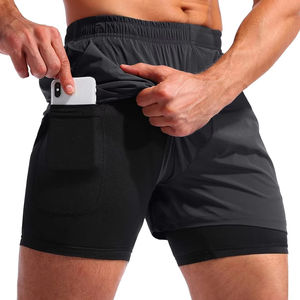 Pantalones cortos de malla para correr de gimnasio atlético para hombre de alta calidad, ropa deportiva de entrenamiento de secado rápido personalizada con bolsillos, diseño transpirable 2 en 1 - Product Image 1