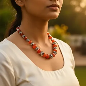 Collier en argent 925 avec perles d'agate rouge, style bohème, bijoux de mode pour femmes - Product Image 3