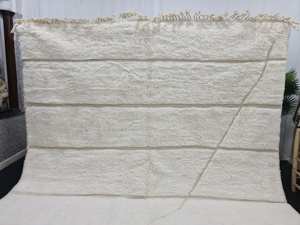 Handmade Moroccan Custom Beni Ourain Rug High <b>Pile</b> Solid White Wool Berber Striped Tufted Modern Bedroom Accessory - Product Image 2