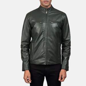 Veste de motard à col montant en cuir vert personnalisable de haute qualité Vêtements d'hiver professionnels Vente en gros dans la rue Fabricant - Product Image 5