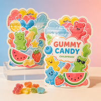 Sachet d'emballage refermable à motif de dessin animé imprimé sur mesure, découpé sur mesure, forme spéciale, résistant aux enfants, pour bonbons gélifiés