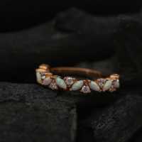 Bague demi-éternité en argent sterling plaqué or rose avec opale éthiopienne et zircon cubique, sertie de griffes, pour femme, cadeau de Noël