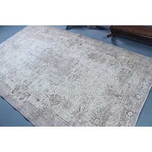 Alfombra Turca Vintage, Alfombra de 5.4x9.1 pies, Alfombra Ikat Gris y Blanca - Product Image 4