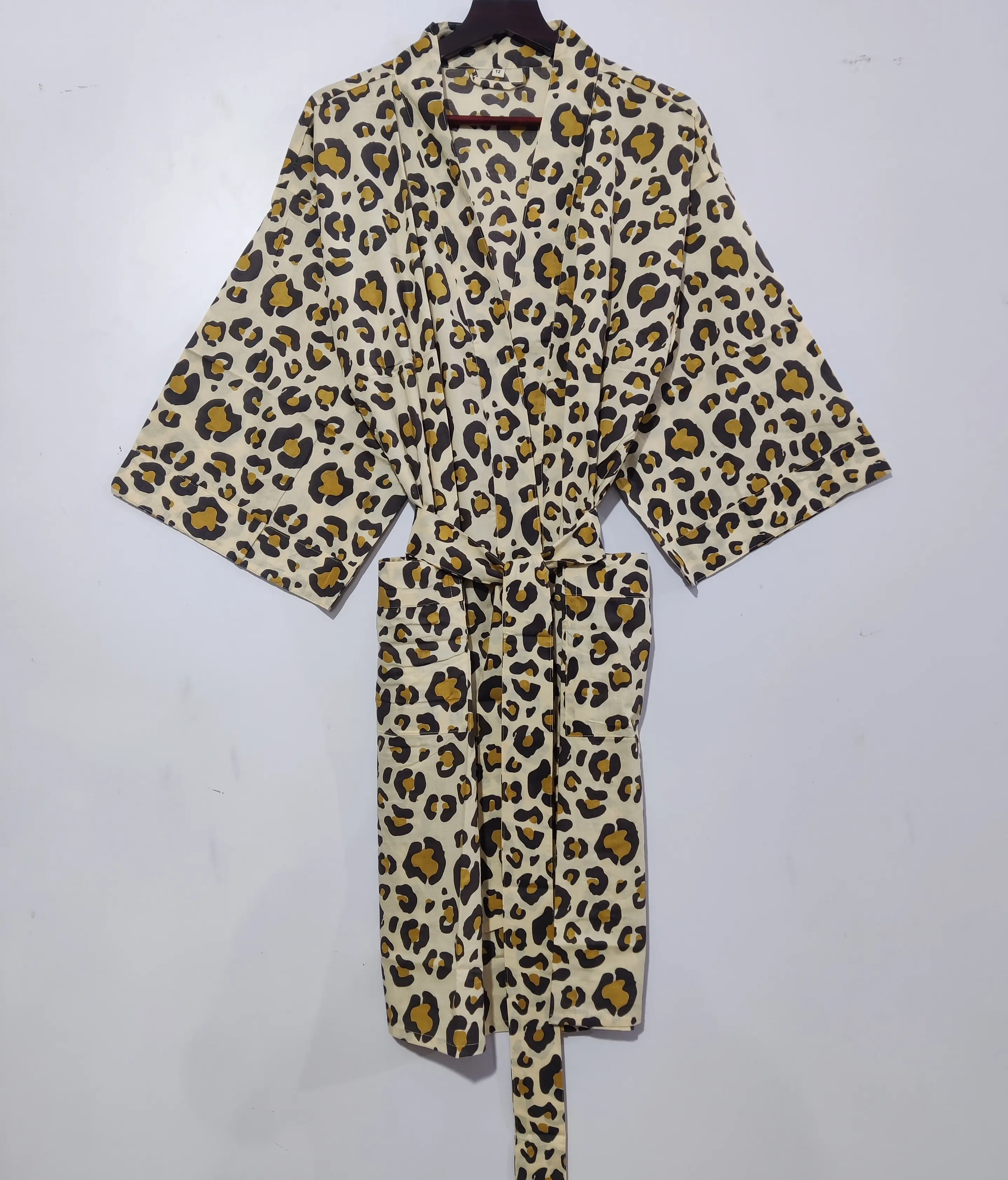 100 % Handblock bedruckt Baumwolle leichtes Gewicht Kimono-Kleid Schlafanzug Nachtwäsche Umkleidung