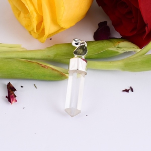 Pierres précieuses naturelles Moldavite et cristal or jaune pendentif en argent Sterling 925 bijoux faits à la main cadeau pour elle bijoux en gros - Product Image 4