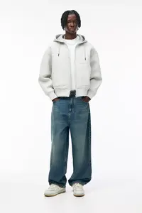 Fabricante de ropa MOQ bajo personalizado de alta calidad de peso pesado de algodón grueso bordado Logo efecto de neopreno Sudadera con capucha personalizada - Product Image 5