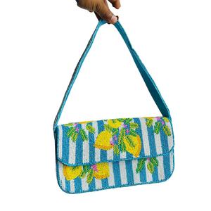 Sac à bandoulière bohème perlé avec motif cœur brodé, homard, soleil et poisson, design multicolore à sangle unique - Product Image 3