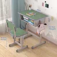 Ensemble bureau et chaise d'étude réglables en hauteur pour enfants, vert moucheté, avec étagère de rangement pour l'école
