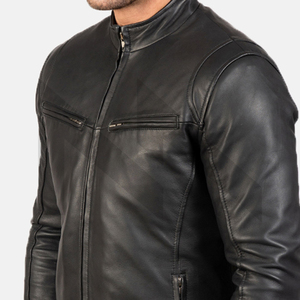 Vestes pour hommes Veste en cuir pour hommes personnalisée de haute qualité avec col montant Meilleur style et vente en gros Veste en cuir - Product Image 5