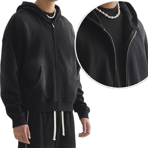 Custom Zip up Hoodie 100% Cotton Full Zip Hoodie Large Size Long Sleeve Unisex Acid Wash Zip up Hoodies - Product Image 2