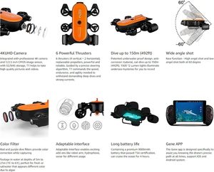 Robot Submarino Profesional TTetherX Titan ROV AUV de 150M con Cámara 4K UHD, Control Remoto, Detección Submarina -T1 150m - Product Image 3