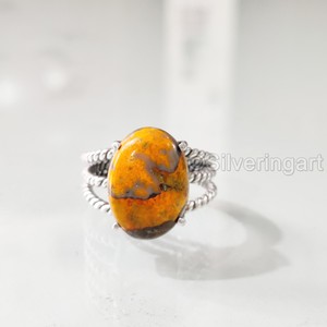 Anillo de Plata de Ley 925 para Mujer con Gema de Jaspe Abeja Natural, Banda Bohemia de 3 Espirales, Joyería Hecha a Mano, Regalo de San Valentín - Product Image 1