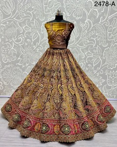 Filet multicolore de haute qualité nuptiale Lehenga Choli avec Double Dupatta pour mariage vente chaude Lehenga Choli acheter Balaji Export - Product Image 6