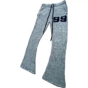 Haute qualité hommes décontracté Street Wear léger Mohair Flare pantalons de survêtement avec motif droit imprimé plat avant cordon de serrage - Product Image 3