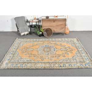 Alfombra de lana azul naranja Vintage 5,6X8,3 pies estilo clásico Tabriz área grande pasillo turco forma Rectangular alfombra de habitación de látex - Product Image 1