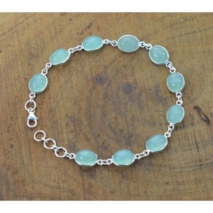 Pulsera de Plata de Ley 925 con Gema de Calcedonia Aqua - Product Image 3