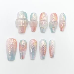 Unghie finte di lusso, eleganti e raffinate, a forma di bara, 10 pezzi, set riutilizzabile in acrilico, con motivo quadrato, per bambini - Product Image 1