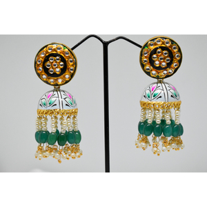 Meenakari-partywear de latón largo, cuentas jhumki, acabado de mate dorado tradicional con pendientes de tuerca meena para niñas y mujeres - Product Image 1