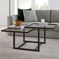 Grande table basse décorative pour la maison moderne antique avec base en acier inoxydable poli argenté simple et affichage en verre à double plateau