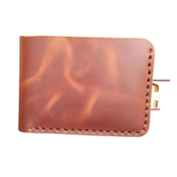 Dompet Lipat Pendek Kulit Sapi Asli Crazy Horse Desain Vintage Buatan Tangan Khusus Unisex dengan Penutup