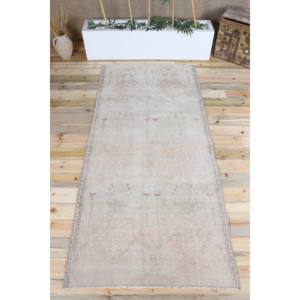 Alfombra Turca de 3.8x8.4 pies, Alfombra Vintage, Alfombra Floral Gris Rosa - Product Image 1