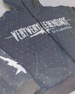 Sweat à capuche personnalisé 100% coton avec appliques brodées en strass sweat à capuche brodé en détresse lavé à l'acide sweat à capuche avec fermeture éclair pour hommes - Product Image 4