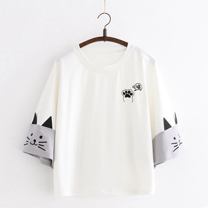 Wholesale White <b>T</b>-shirts Custom logo Sleeve <b>Cat</b> Style Plain <b>T</b>-shirts 100%cotton Sublimation Blank <b>T</b>-shirt - Product Image 2