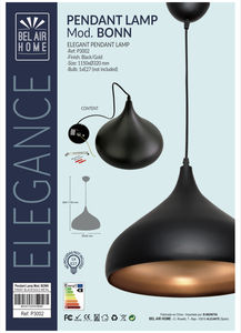 Bonn Pendant <b>Lamp</b> by BEL AIR HOME <b>Vintage</b> Style Adjustable Lightweight E27 <b>Lamp</b> Holder Black Gold for Living Room - Product Image 4