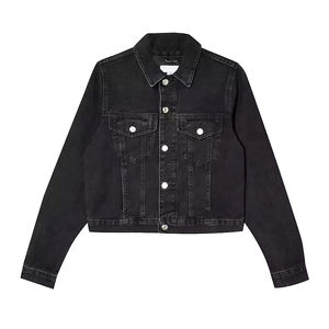 Chaqueta vaquera recortada a la moda para mujer, chaqueta vaquera de algodón negro lavado Vintage, cierre de botón, chaqueta vaquera personalizada para mujer - Product Image 5