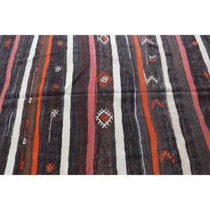 Turkish Rug, Large 5,8x9,1 ft Vintage Rug, <b>Brown</b> Orange Striped <b>Wool</b> Rug - Product Image 4