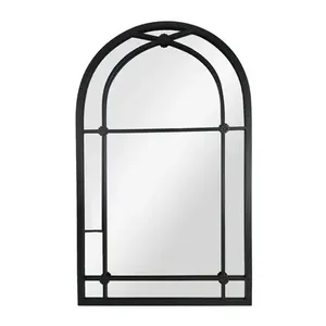 Miroir mural rond en métal durable pour la décoration de la maison, cadre en fer, revêtement noir, installation murale - Product Image 1