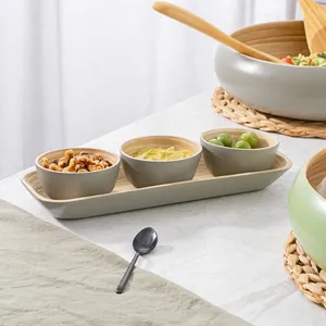 Juego sostenible de cuencos y bandeja de inmersión de bambú La mejor opción Cuencos pequeños de bambú y vajilla de bandeja - Product Image 4