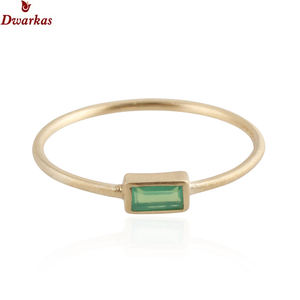 Anillo de Plata de Ley 925 chapado en oro de alta calidad, ajuste de bisel de piedras preciosas de Calcedonia verde, estilo clásico para aniversarios - Product Image 3