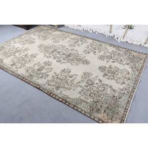Classic Beige Green Vintage Turkish Rug 5,7X8,8 FT Lana Látex Respaldo Patchwork para cabecera Estilo rectangular-Modelo Tabriz - Product Image 3