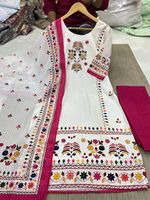 Pantalon ethnique blanc Kurti pour femme indien Punjabi pakistanais Shalwar Kameez broderie traditionnelle pour mariage fête festive