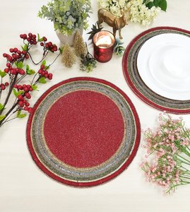 Handmade Christmas Red Floral <b>Beaded</b> <b>Placemats</b> - Product Image 1