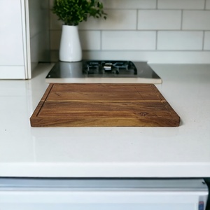 Tablas de cortar rectangulares de madera de acacia maciza ecológicas de lujo modernas, tablas de charcutería con ranura para jugo para carne aptas para alimentos - Product Image 3