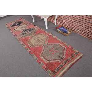 Tapis turc 2,8 x 10,4 pieds, tapis de couloir vintage, tapis ombré rouge et gris - Product Image 2