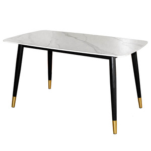 Juego de Mesa de Comedor Aster de 140x80cm Convertible con Tapa de Piedra Bordada y Patas de Acero Inoxidable AKT140 - Product Image 1