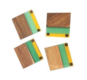 Home <b>Bar</b> Decoration Acacia Wood & Resin Eco-Friendly Square Coasters for Cup Customizable Vintage Table Accessories - Product Image 4