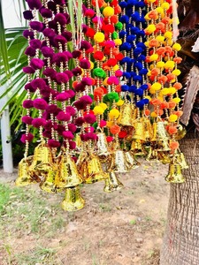 Multicolor indio Pom cadena con campanas boda fiesta Mehndi Holi Festival telón de fondo hogar pared colgante Boho Diwali Decoración - Product Image 5