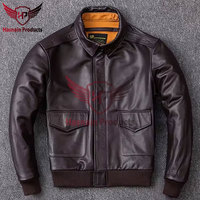 Chaqueta Bomber clásica de cuero genuino 100%, abrigo de cuero Natural Vintage de piel de vaca de talla grande, prendas de vestir de vuelo de piloto de motocicleta para hombre