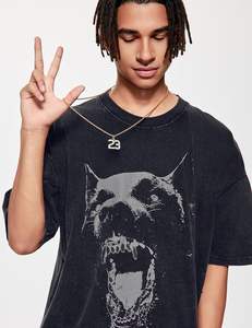 Streetwear T-shirt décontracté 100% coton solide motif avant Logo coupe ample tissu tricoté - Product Image 3