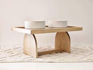 Natural Grain Wooden And Metal <b>Dog</b> Bowl With Support Stand Highlighting Organic Texture In Pet Home Decor - Product Image 3