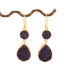 Pendientes colgantes de azúcar azul natural para mujer, de oro de 24 quilates, electrochapado, para boda, compromiso, joyería - Product Image 2
