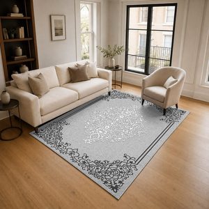 <b>RUGS</b> DEPOT LXDP-0629 Wholesale Grey Silver Vintage Patchwork Digital Printed Machine Washable Chenille Area <b>Rug</b> <b>Non</b> <b>Slip</b> - Product Image 2