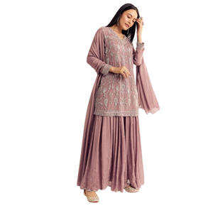 Mauve Pink Chinon Kurta Palazzo Set con bordado Moti para fiestas étnicas al por mayor bodas recepciones festivas a granel personalizado - Product Image 3